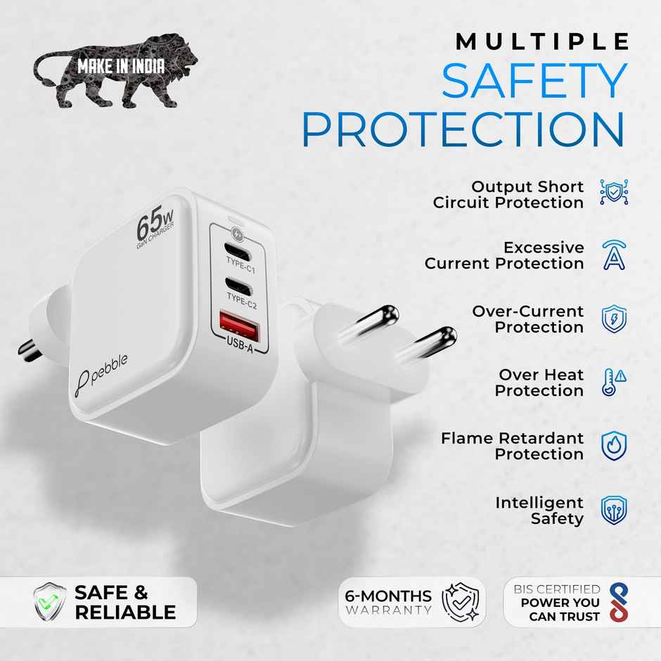 Pebble PWC121 65w 3 Ports 2 Type C | 1 USB Gan Charger