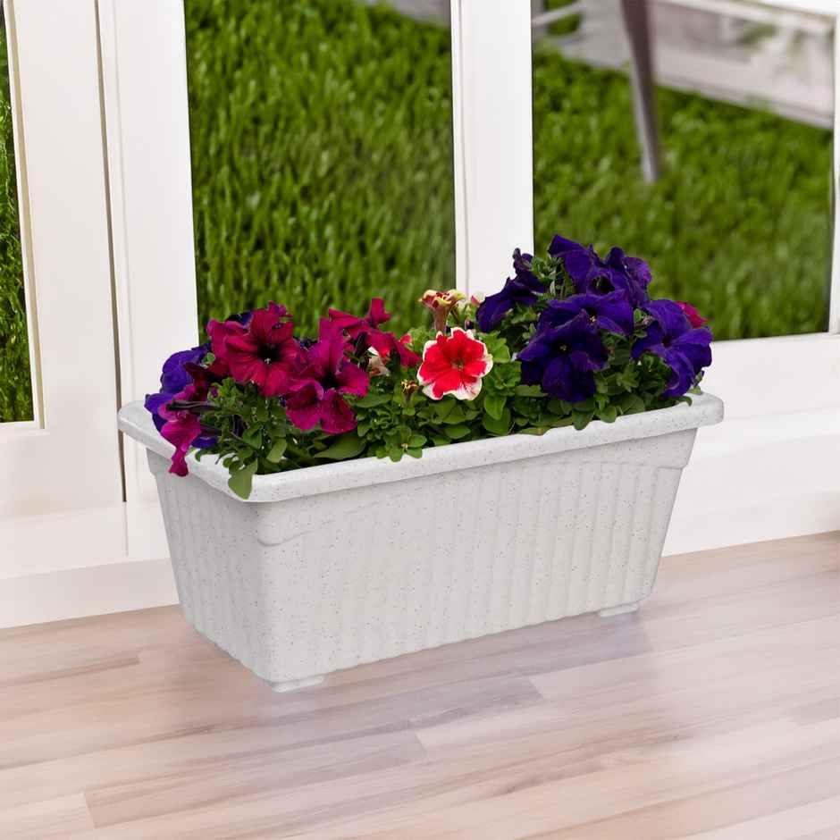 Kuber Industries Pack of 2 Flower Pots | Living Room-Office Planters | Marble Jupiter | White