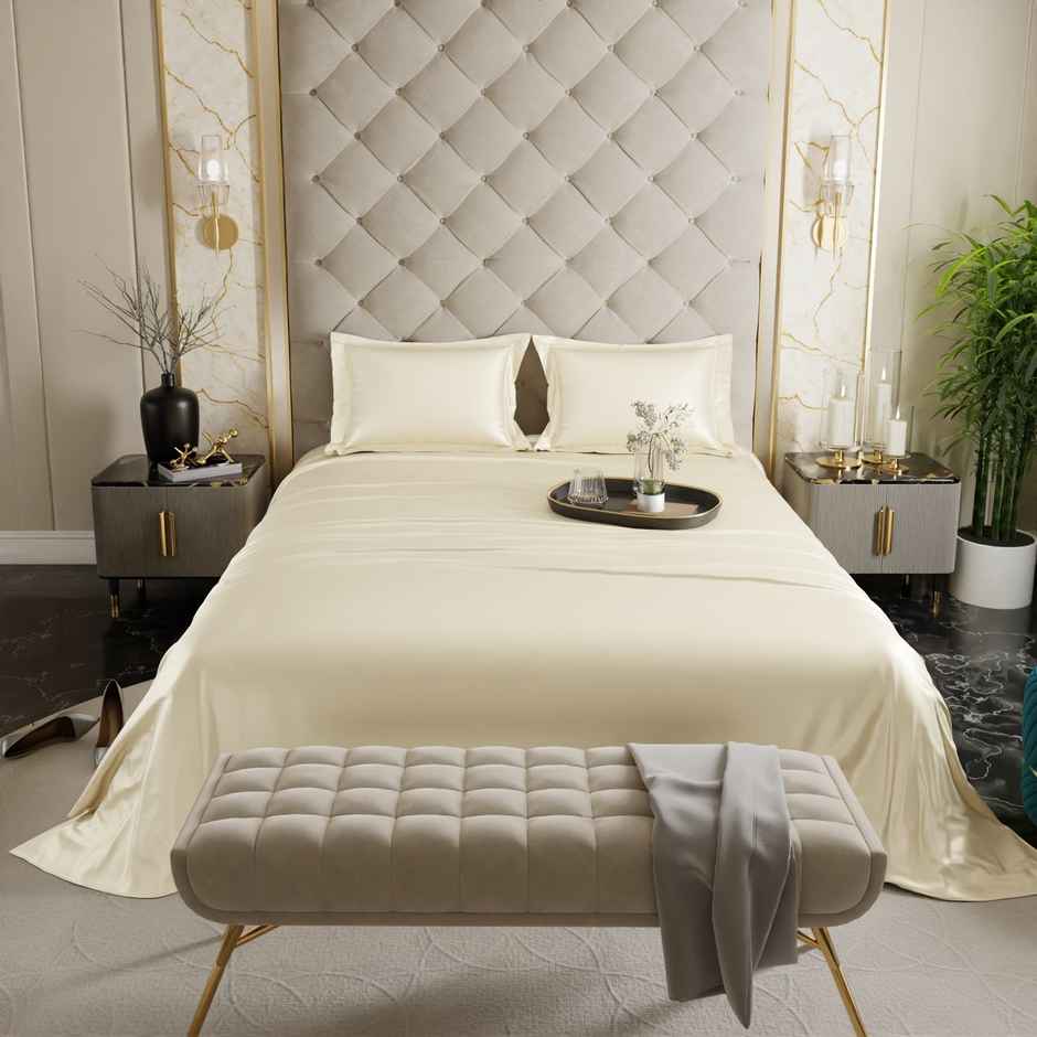 Stoa Paris Charming Ivory Flat Bedsheet Set - Double - 2 Pillow Covers