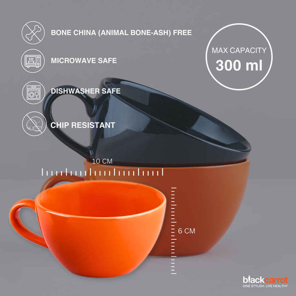 BlackCarrot Black & Orange Coffee Mug Set | Animal Bone Ash Free Porcelain