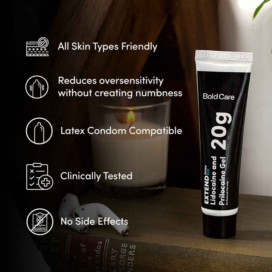 Bold Care Ultra Thin Delay Condoms With Benzocaine 4.5% (10pc) & Bold Care Extend Gel - Prilocaine & Lidocaine Gel For Longer Sex (20g) Combo