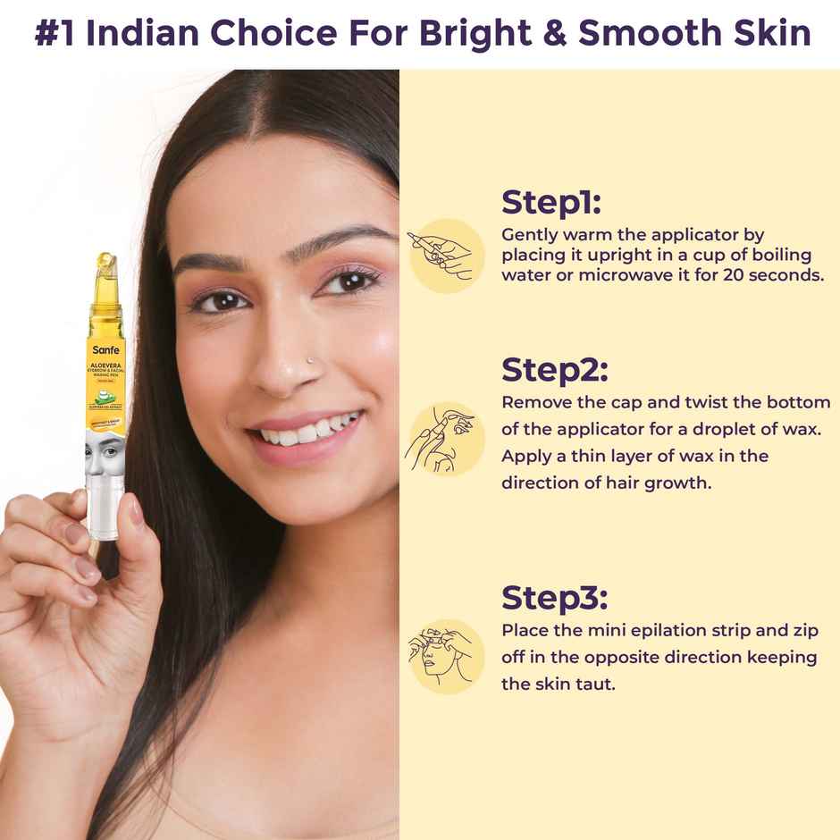 Sanfe Eyebrow & Facial Wax Pen | Aloe Vera for Easy Hair Removal | 1 Pen + 10 Strips