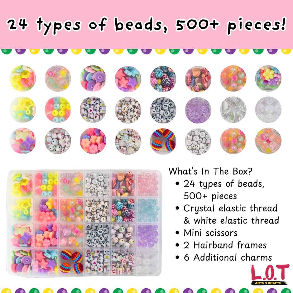 DIY Jewellery Making Kit, 24 Beads, 6 Free Trinkets, Make bracelets, Hairbands and more (Bracey - Beta)