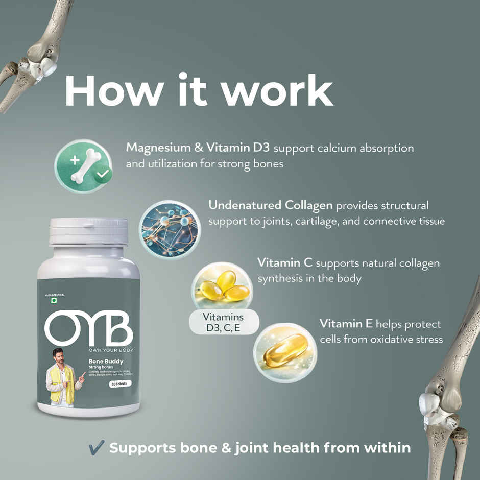 OYB Bone & Joint Support for Strong Bones, Flexible Joints & Easy Mobility | 30 Tablets