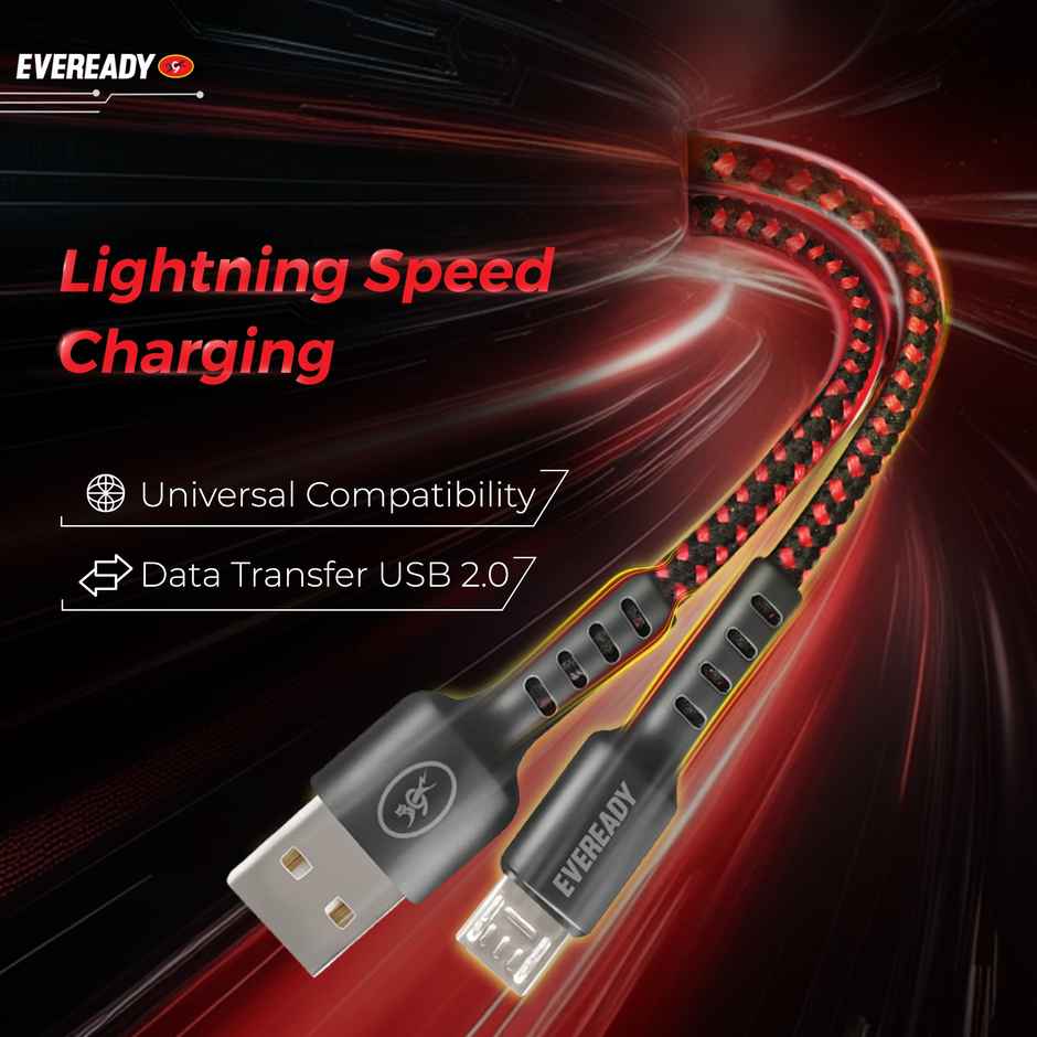 Eveready Nylon Braided Charging Cable | 60W | Type A to Type B | 1.5m Length | 3A