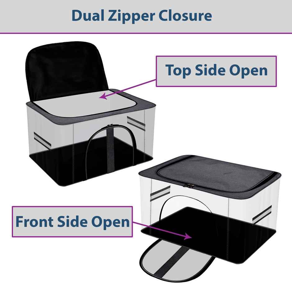 Kuber Industries PVC Transparent Cloth Storage Bag With Handle|Khadi U Zip|Dark Grey