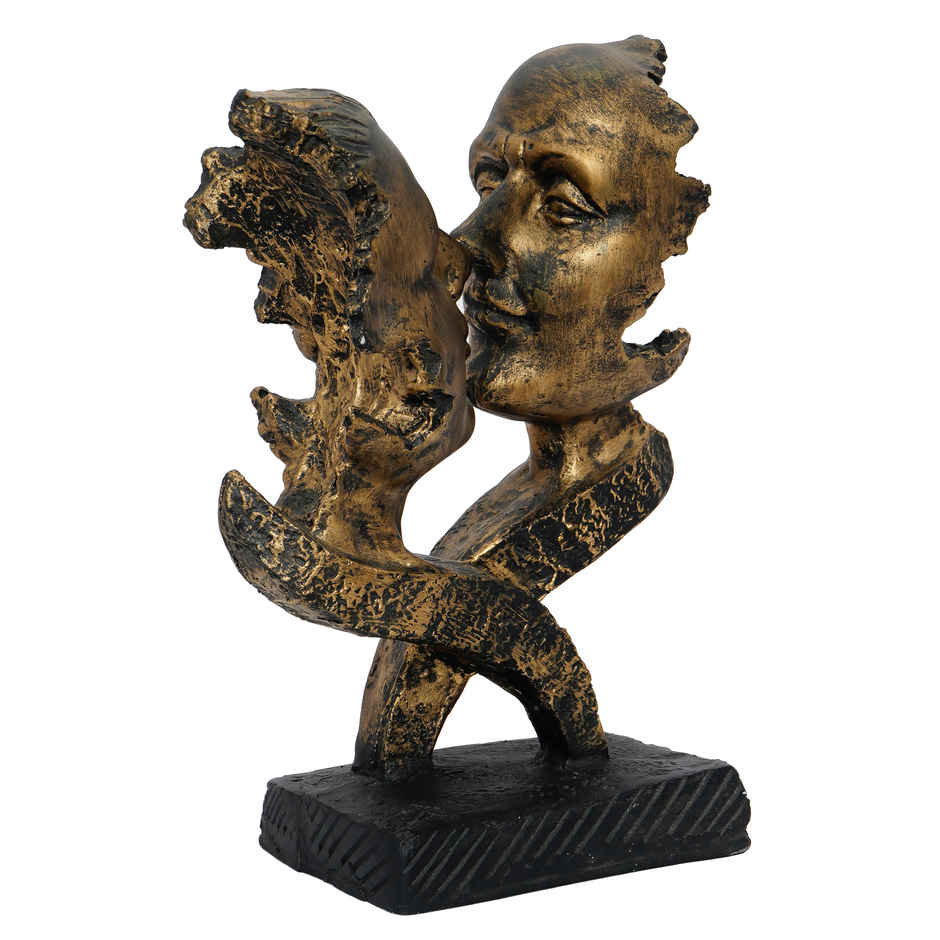 eCraftIndia Golden Polyresin Antique Finish Woman and Man Kissing Each Other | Couple Showpiece