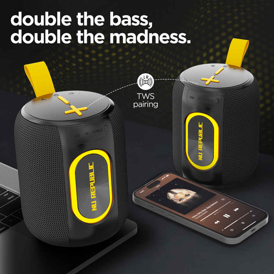 Nu Republic Sonicpop 2000 Wireless Speaker | 14 Hr Playtime | 66 mm Drivers | RGB Lights | Black