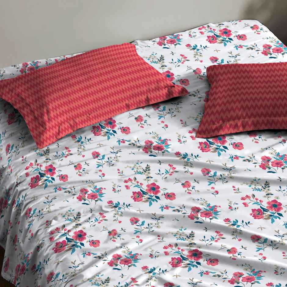 Mytrident Bedsheet Set | Queen Size Double Bed sheet set | 100% Cotton - Sunset Magenta