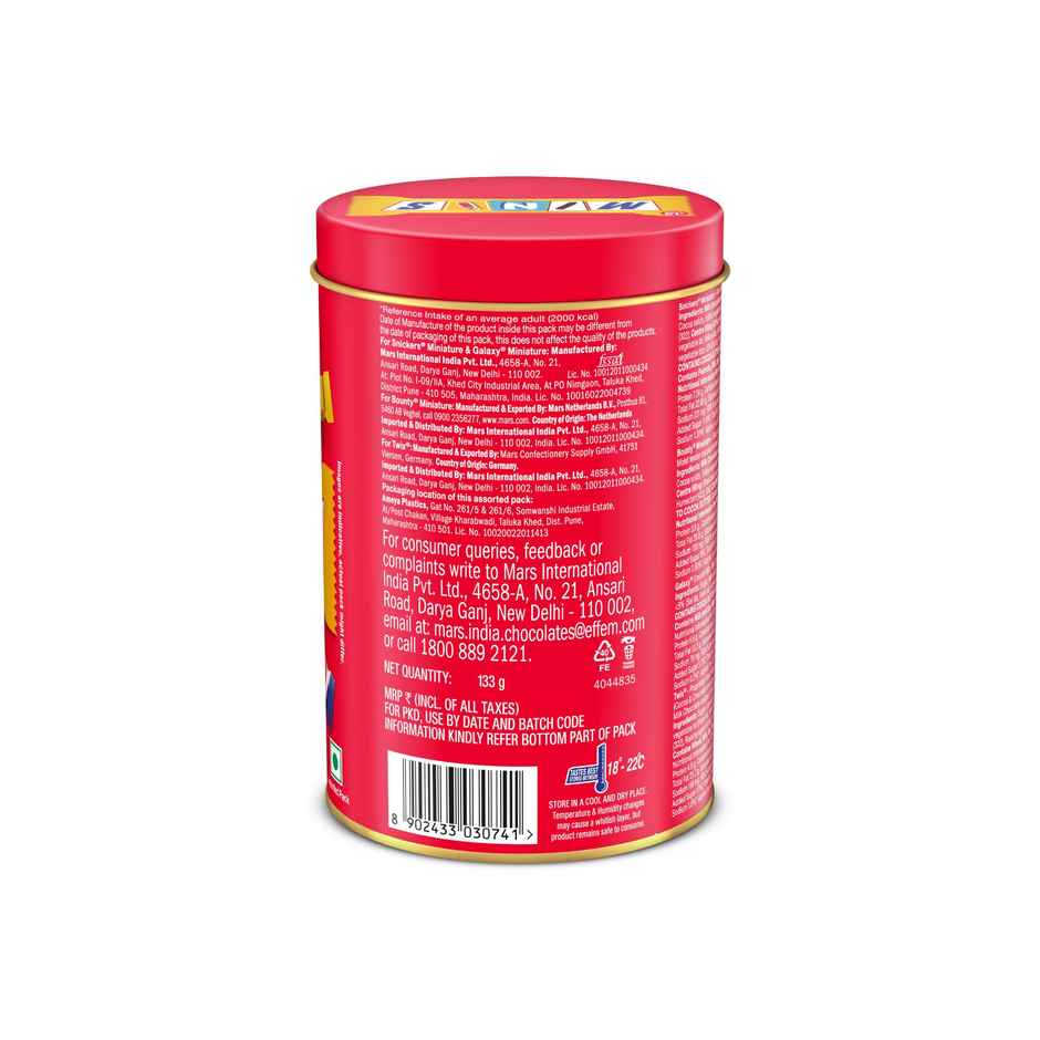 Snickers Best Of Our Minis Chocolate Gift Tin | Gifting Treat | Snickers (133g) & Fnp Single Red Rose Bouquet (1pc) Combo 