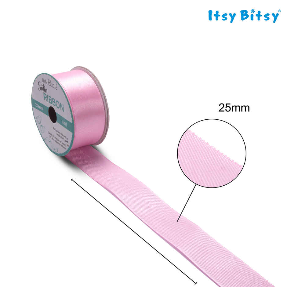 Itsy Bitsy Satin Ribbon | 25 mm | Baby Pink | 4 m | 1 Roll | LB