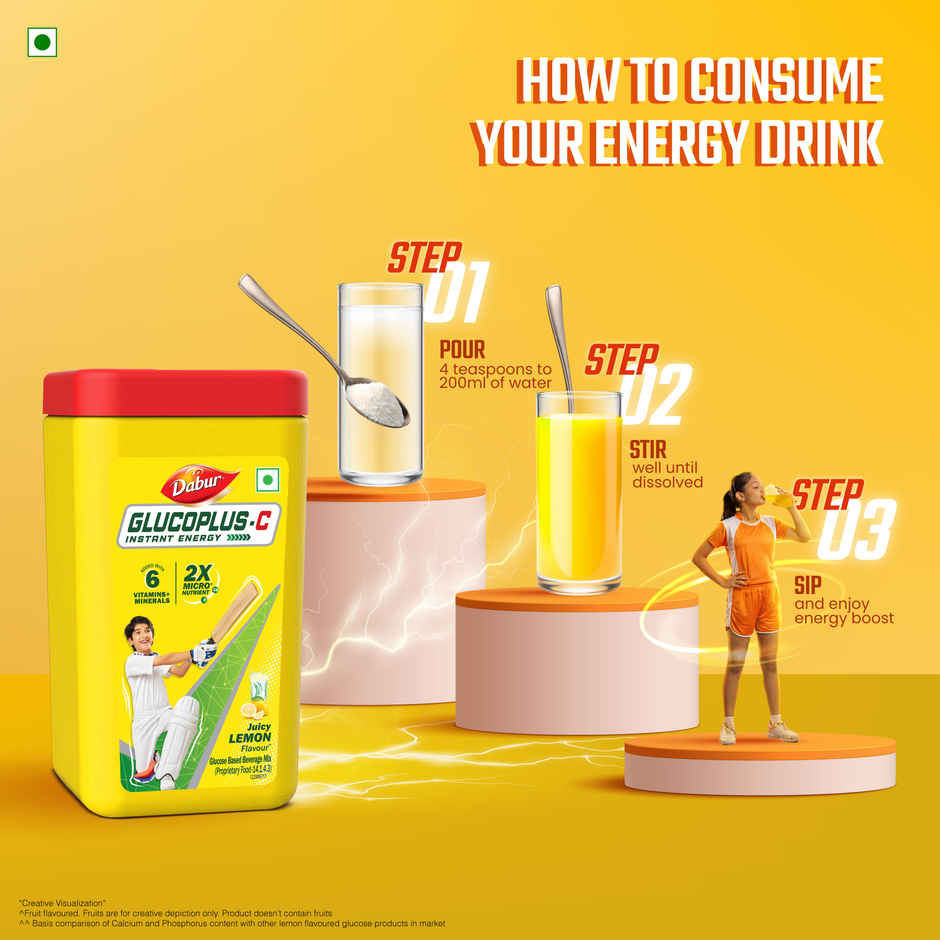 Dabur Glucoplus-C Lemon Instant Energy Glucose Powder