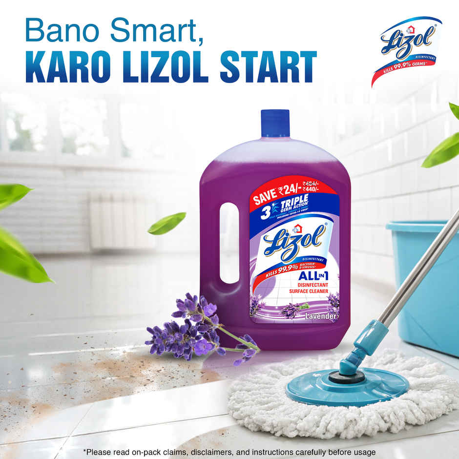 Lizol Disinfectant Surface Cleaner Lavender(2l) & Colin Glass Cleaner Pump 2X More Shine With Shine Boosters(500ml) Combo