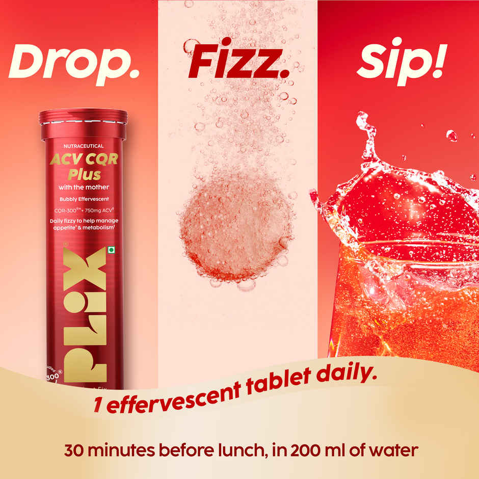 PLIX ACV CQR Plus Effervescent Clinically Studied CQR 300 ACV Fat and Metabolism Support 15 Tablets