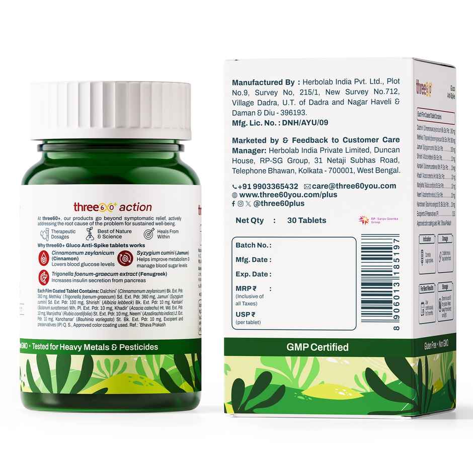 three60+ Diabeatease Gluco Anti-Spike Tablets for Sugar Control