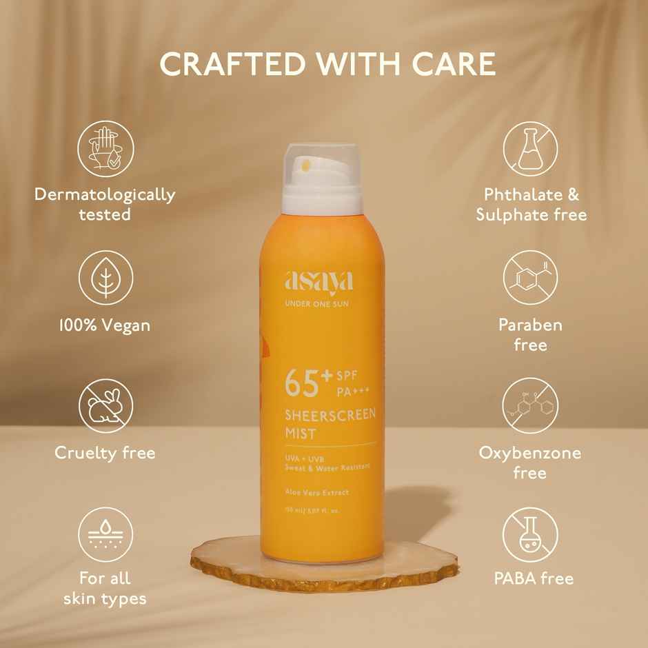 Asaya In-Vivo Tested  SPF 65 PA+++ Lightweight Quick Dry Sunscreen for Face and Body