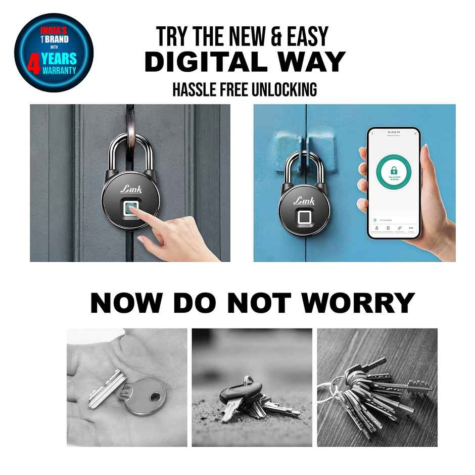 Link Smart Fingerprint Padlock With 2 Way Access Fingerprint & Mobile App Access