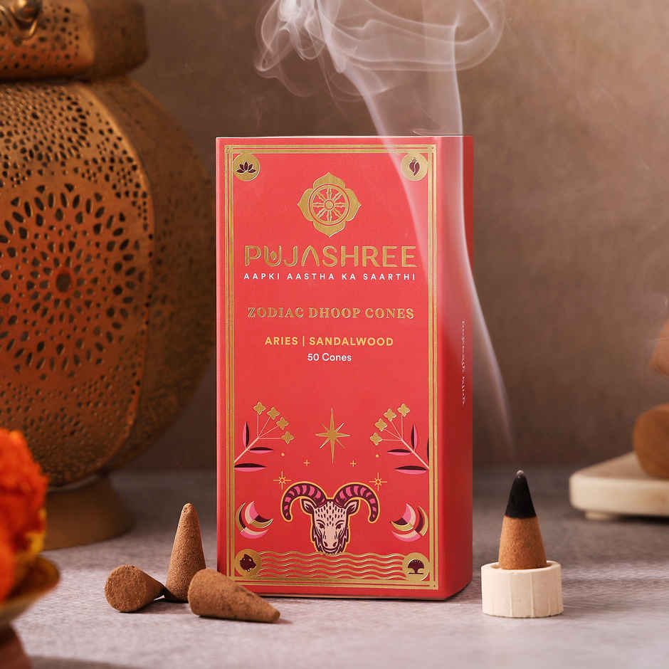 Pujashree Zodiac Dhoop Cones Aries, Chandan | 50 Cones