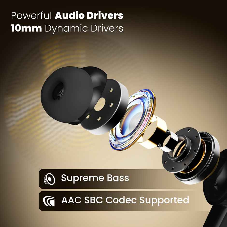 Truke Elite Truly Wireless Earbuds with 70h Playtime | ENC | Fast Charge - Black