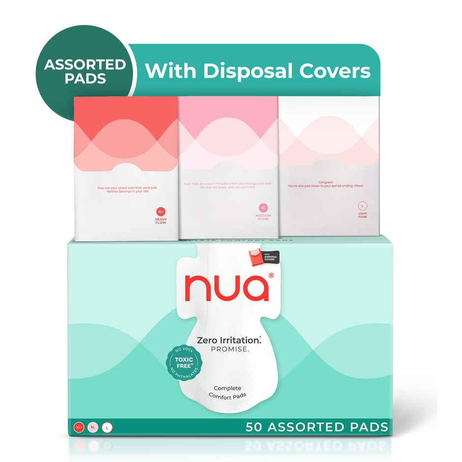 Nua Complete Comfort Pads with Disposal Cover | 12XL+, 20XL, 18L | Assorted pack | 50 pcs