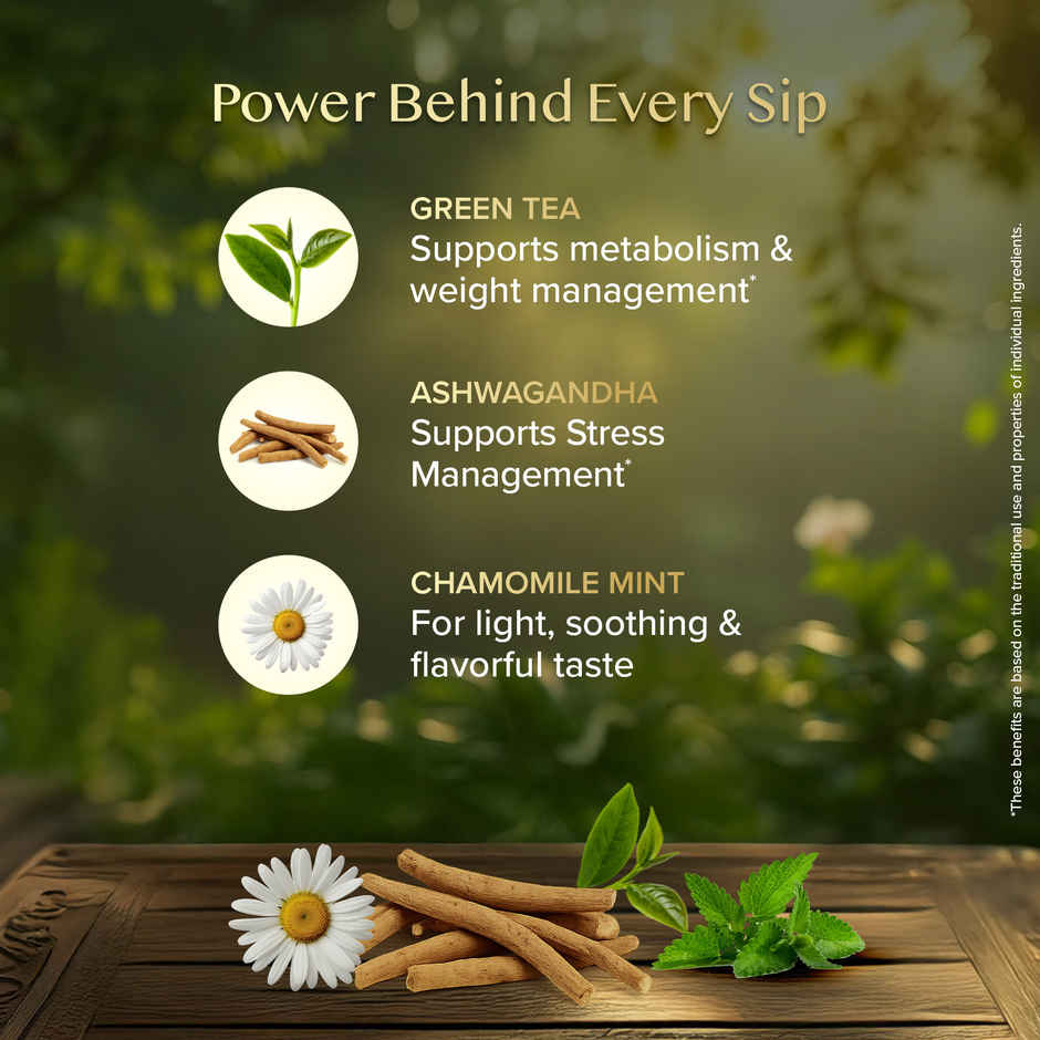 Vahdam Ashwagandha Green Tea Chamomile Mint
