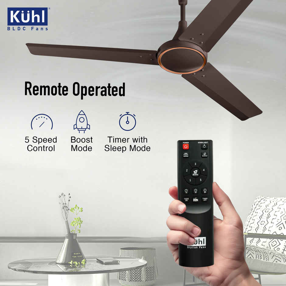 KUHL Prima A4 BLDC Ceiling Fan,1200mm,Remote Control,BEE 5 Star Rated & ISI Marked, Espresso Brown