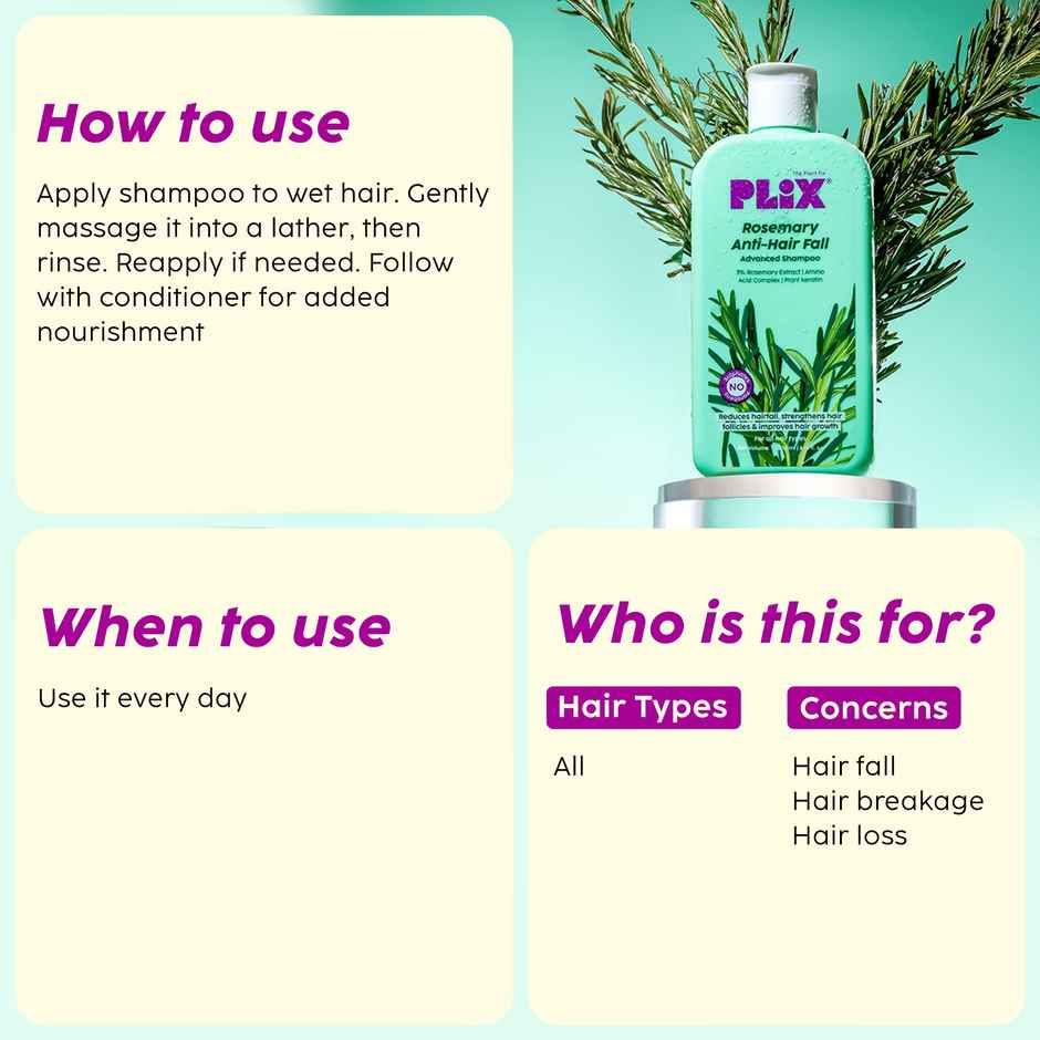 PLIX Rosemary Advanced Anti-Hair Fall Shampoo Sulfate And Paraben Free To Reduce Hair Fall