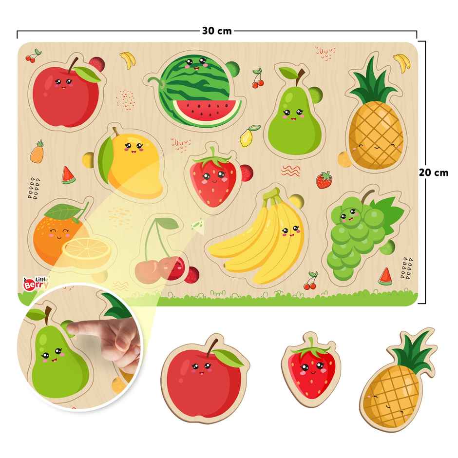 Little Berry Fruits Wooden Knob Puzzle Board For Kids With Pictures - Lb56