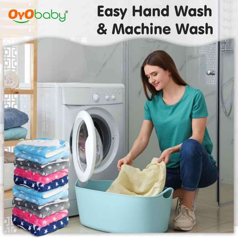 Oyo Baby Blanket Wrapper Blanket For Babies 100 X 75 Cm Star Blue + Gray 0-24 Months
