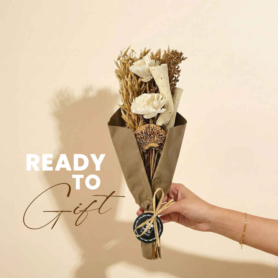 Ivory Blooms Dry Flower Bouquet with Fragrance Spray | Ideal for Gifting | IRIS