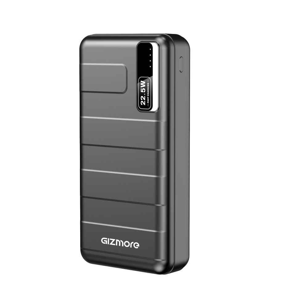 GIZMORE 10000mAh PD Wired Power Bank 22.5W Fast Charging | Dual USB Output, 1 Micro USB Input, Type C (Input & Output)|LED Indicator, Lightweight| Lithium Polymer Power Bank - Black