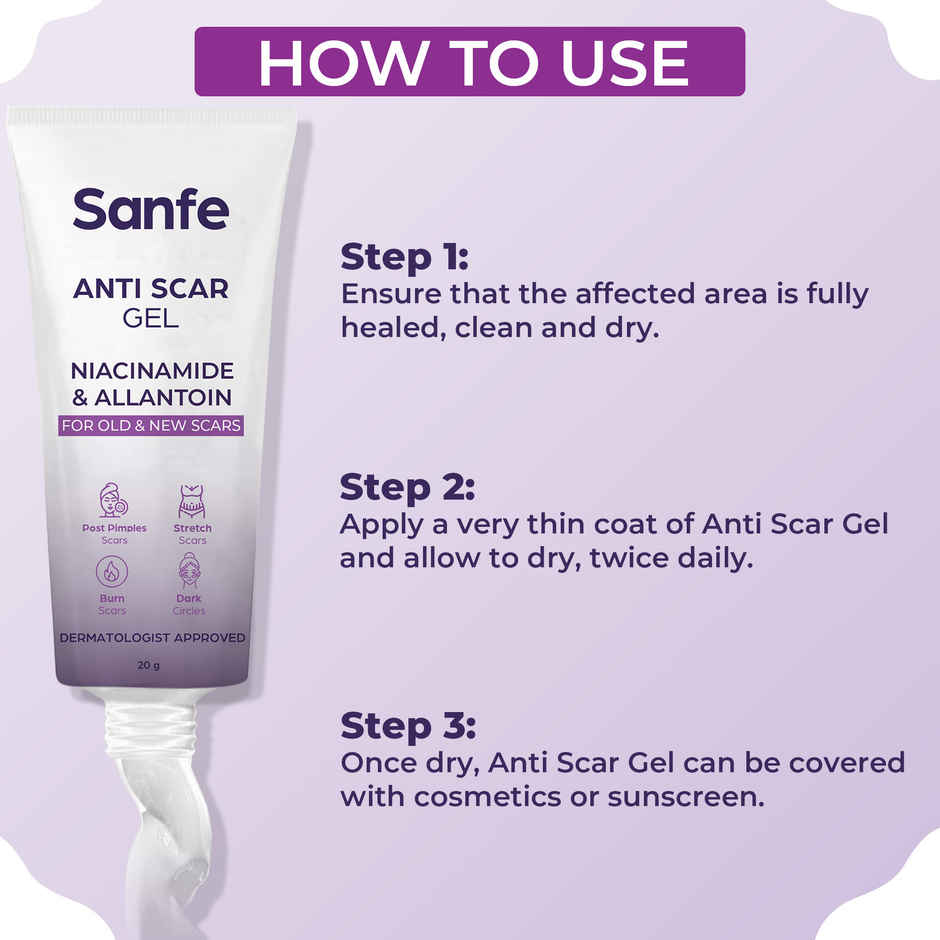 Sanfe Anti Scar Gel - Niacinamide & Allantoin Acne/Stretch/Burn scars/Dark circles removal cream