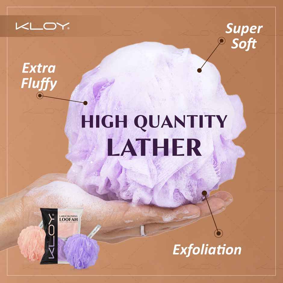 Large Bath Loofah Sponge Scrubber Exfoliator for High Lather Cleansing (Peach and Purple)