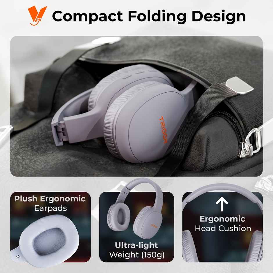 TRIGGR Trinity 1 Wireless Headphone | 40mm Drivers, Fast Charge | BT 5.4 | Shark Grey