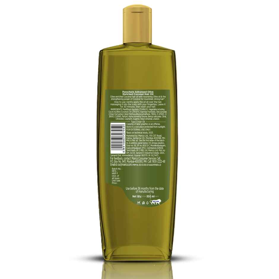 Parachute Advansed Olive Enriched Coconut Hair Oil For Stronger Nourished Hair