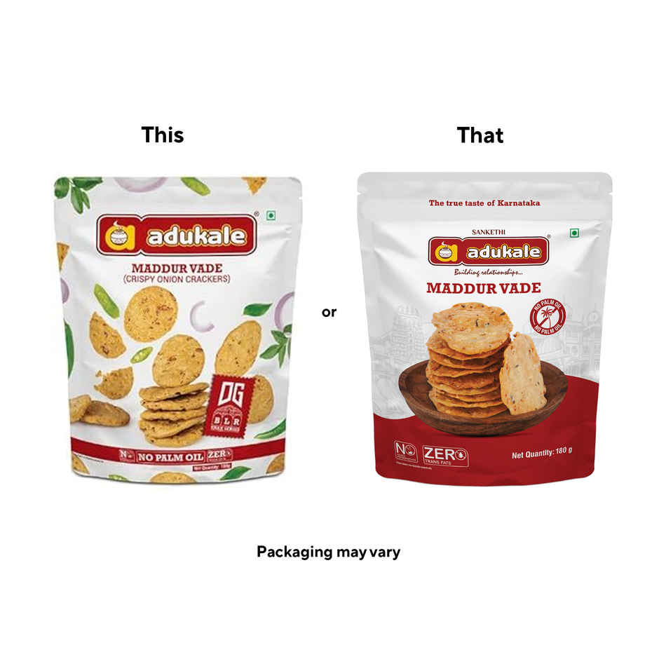 Adukale Kayi Kodubale (Coconut Kodubale) 180.0 Gram (180g) & Adukale Maddur Vade 180.0 Gram (180g) Combo