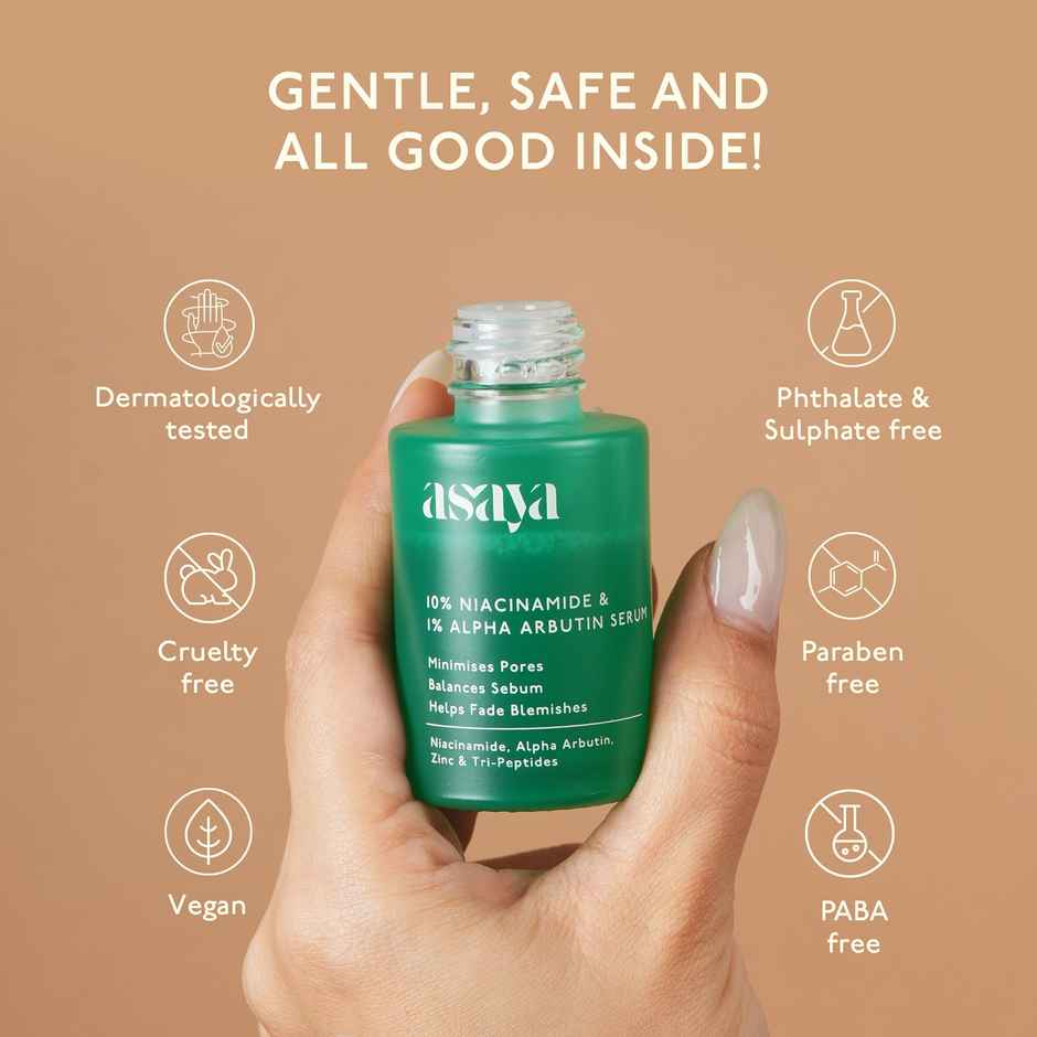 Asaya 10% Niacinamide Serum With Alpha Arbutin - Lightweight Pore Minimising Serum for Glowing Skin