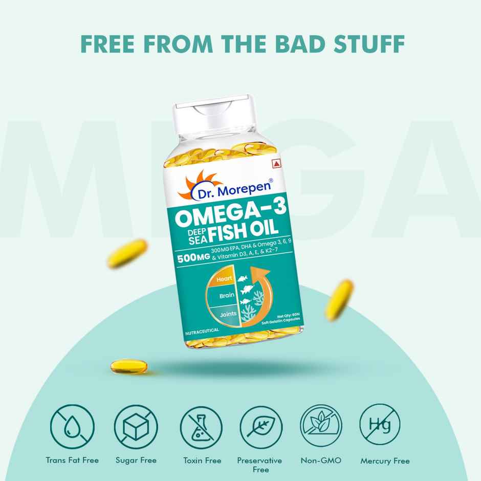 Dr. Morepen Omega-3 Fish Oil 500mg Capsules with Vitamin A & E No Fishy Burps