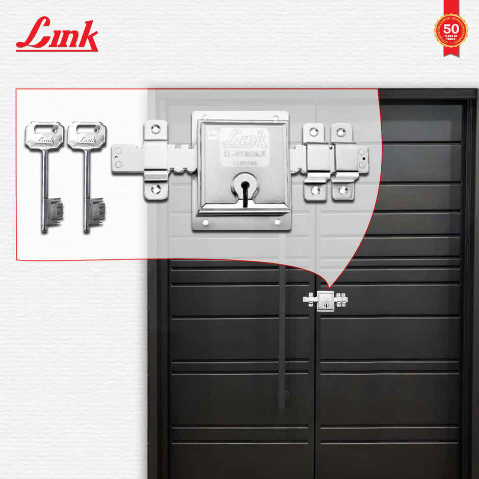 Link 12-Turn Main Door/Shutter Lock with 2 Keys - Heavy-Duty | 106x135mm Silver