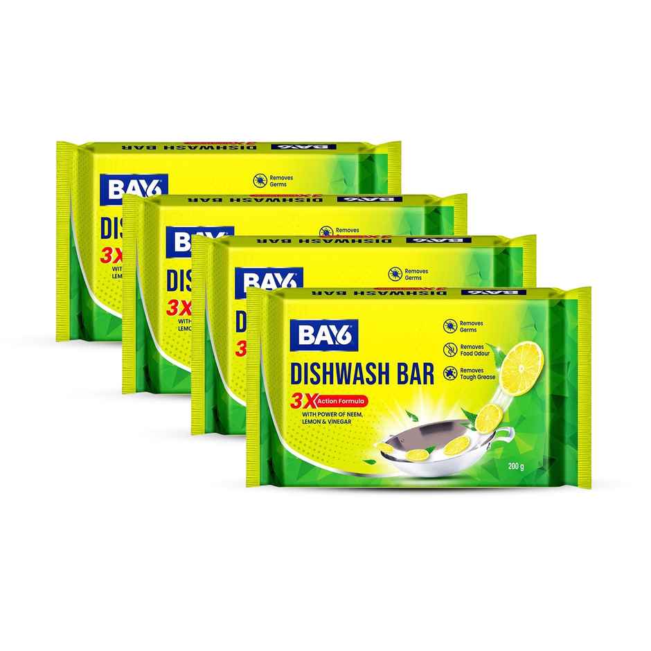 BAY6 Dishwash Bar 3X Power of Neem, Lemon & Vinegar | Pack of 4