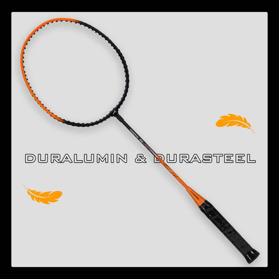 Hundred Powertek 100 | 2 Strung Badminton Rackets + 1 Full Cover + 3 pc Aura Nylon Shuttlecocks