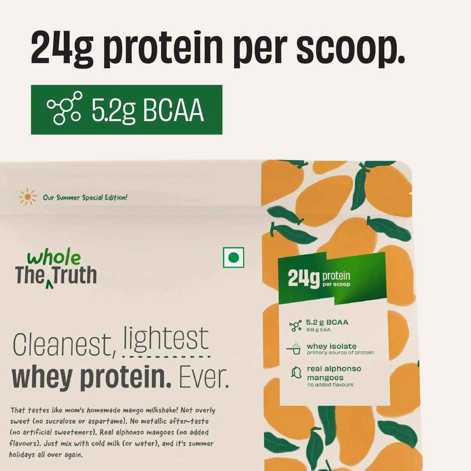 The Whole Truth Whey Protein Isolate+Concentrate Mango Milkshake I 24g Protein