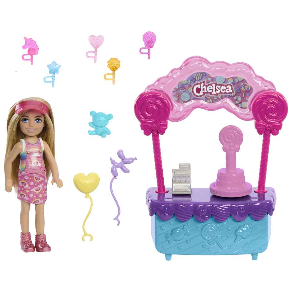 Barbie Chelsea Doll and Lollipop Stand Playset With Accessories |10-Piece Toy Set From Barbie Movie