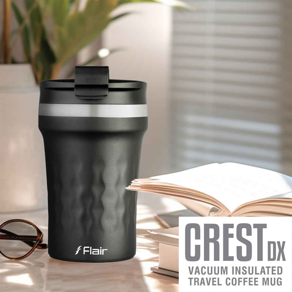 FLAIR Crest Stainless Steel Insulated Coffee Mug | Matt Black - 325 ml
