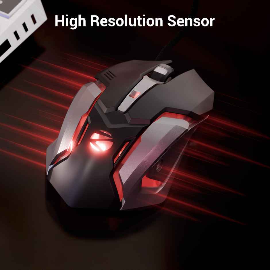 Zeb Transformer-M Gold-Plated USB Wired Mouse, 6 Buttons, Multi-Color LED High Res Sensor,3200 DPI - Black