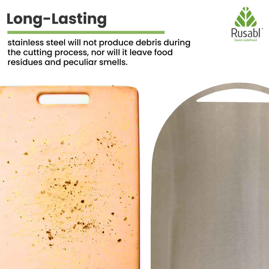 Rusabl Premium Stainless Steel Chopping Board - Food Grade, Anti-Rust, BIS Certified | 40 x 25 cm