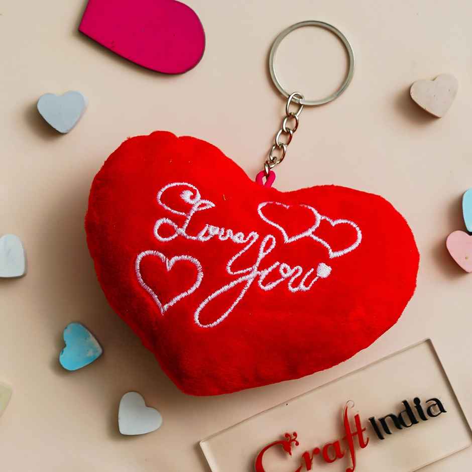 Heart Shape Love You Cushion Keychain | Red White | EcraftIndia