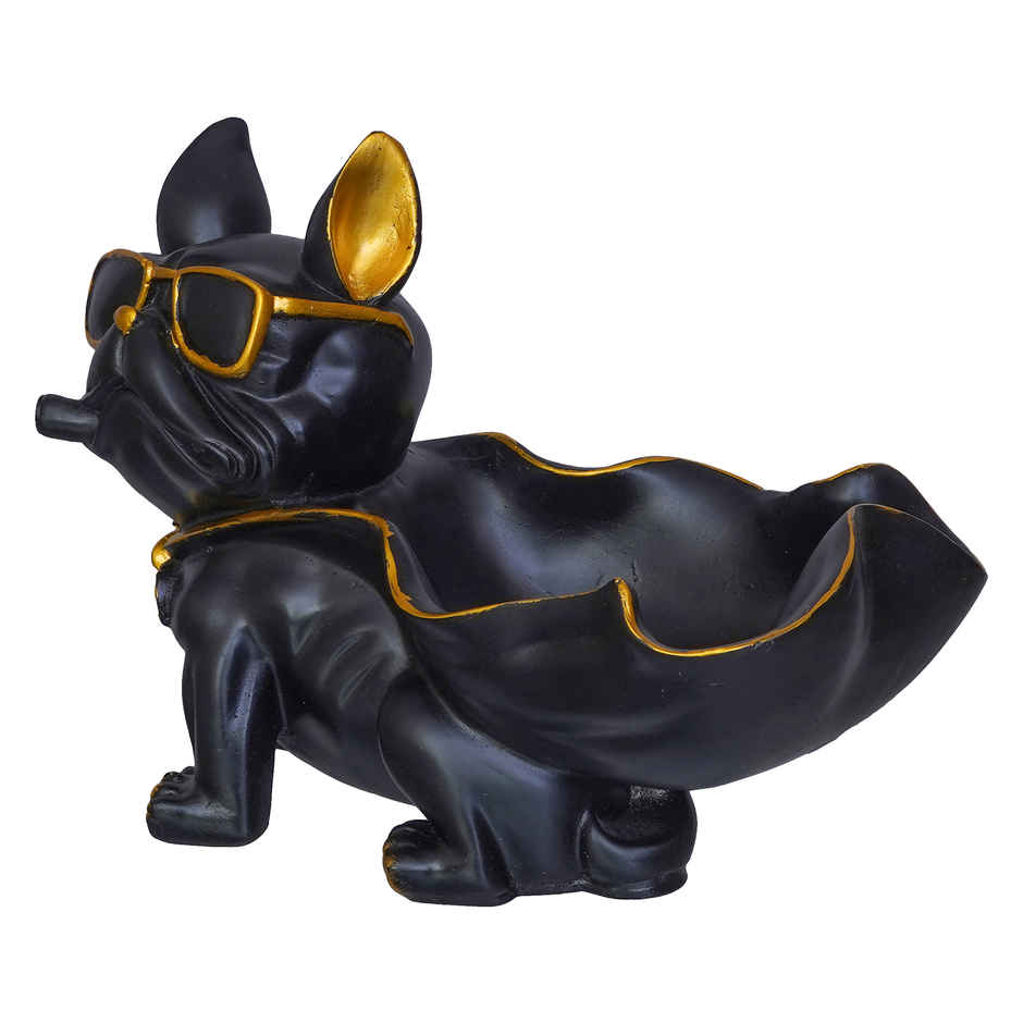 eCraftIndia Black Bull Dog Statue in Glasses with Cape Serving Tray Showpiece