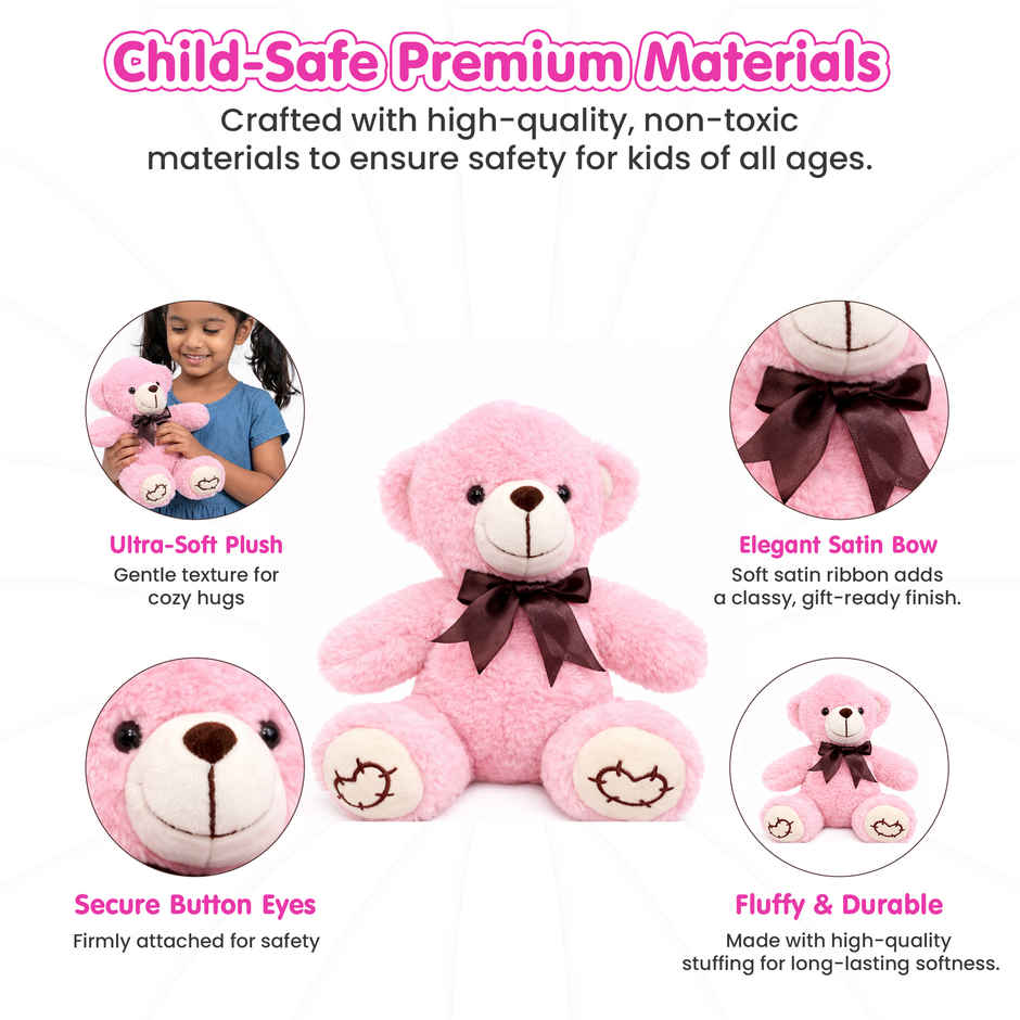 Kidology Cute Pink Teddy Plush Stuffed Toys | 20 cm