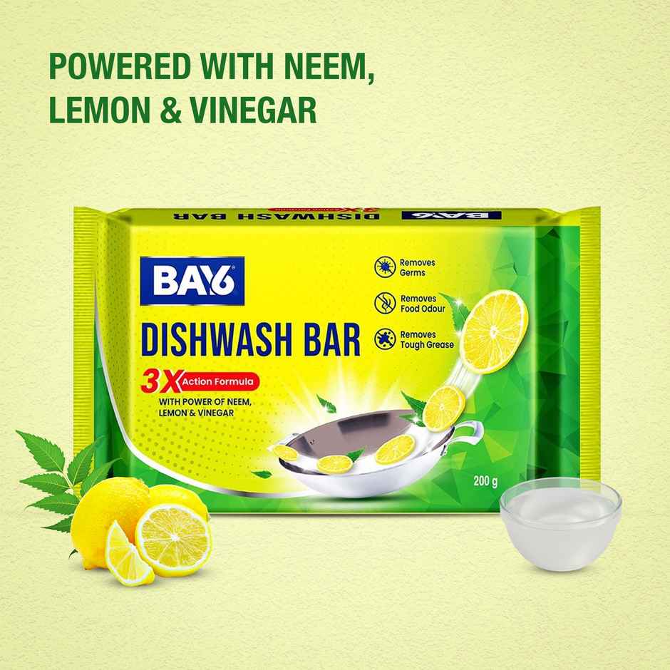 BAY6 Dishwash Bar 3X Power of Neem, Lemon & Vinegar | Pack of 4